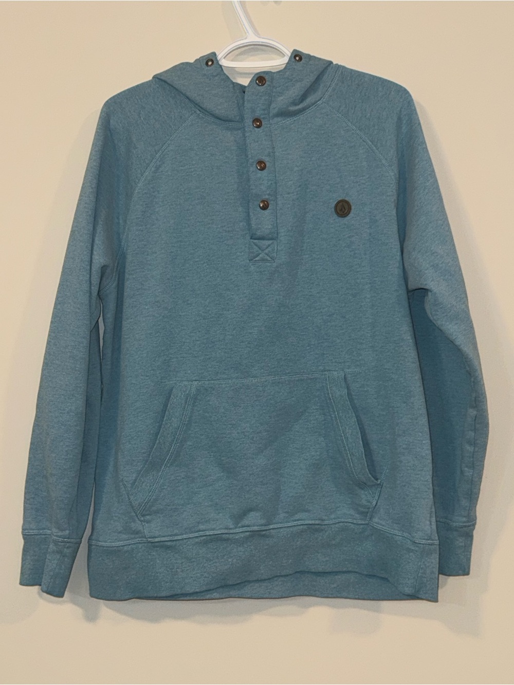 Volcom Teal Blue Hooded Snap-Placket Pullover